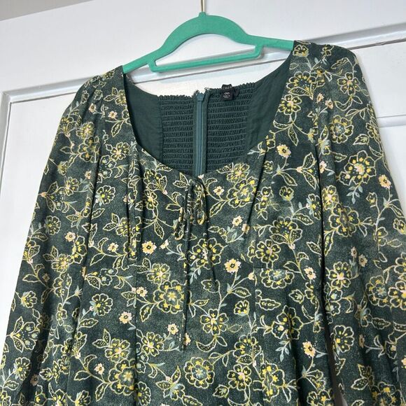 J. Crew Sweetheart Long Sleeve Mini Dress Vintage Vines Fabric Green Floral 00 - Picture 5 of 10